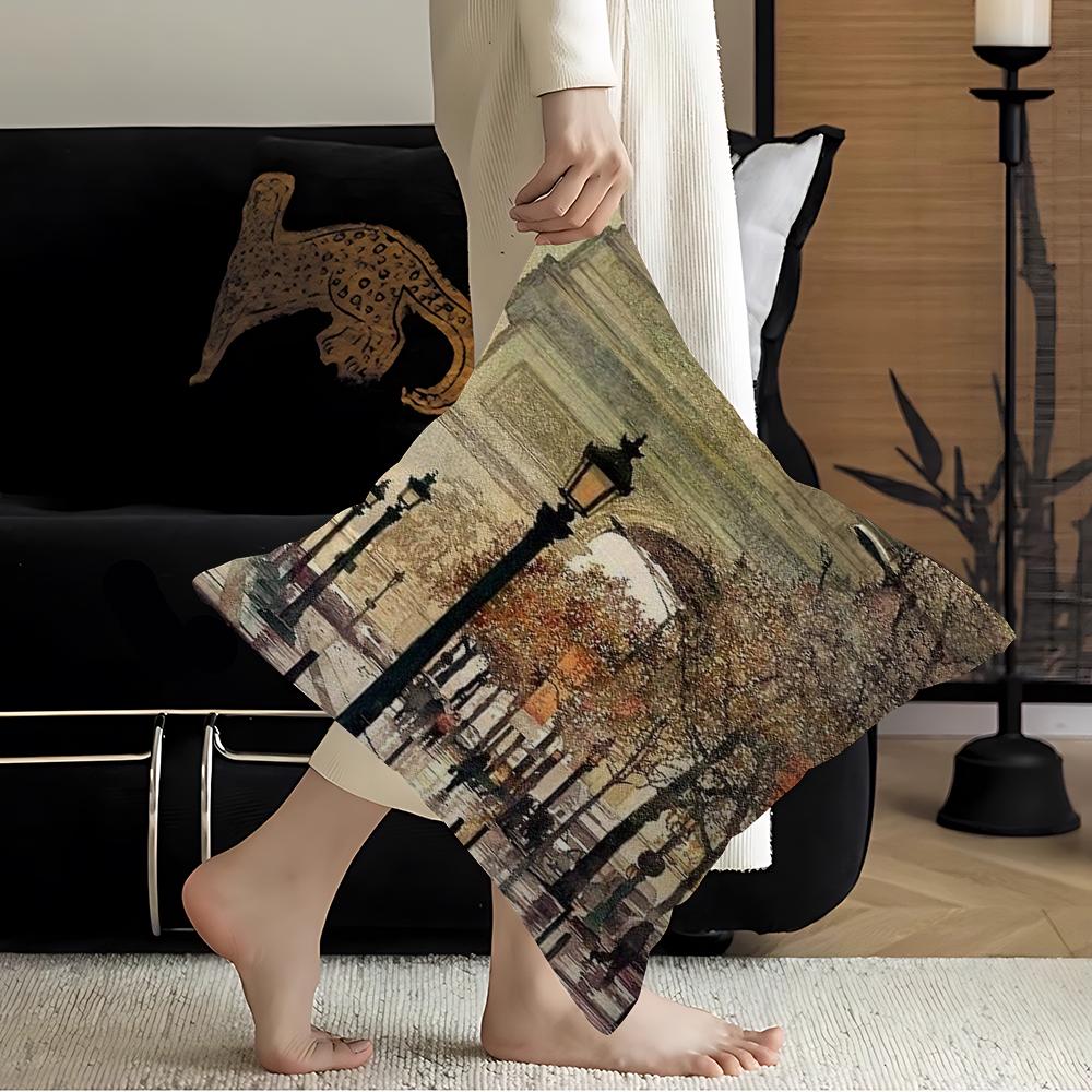 Paris Seine Street Landscape City Decorative Room Aesthetics Pillow Case Home Decor Bedroom Sofa Bed Couch Pillow Cover 45x45