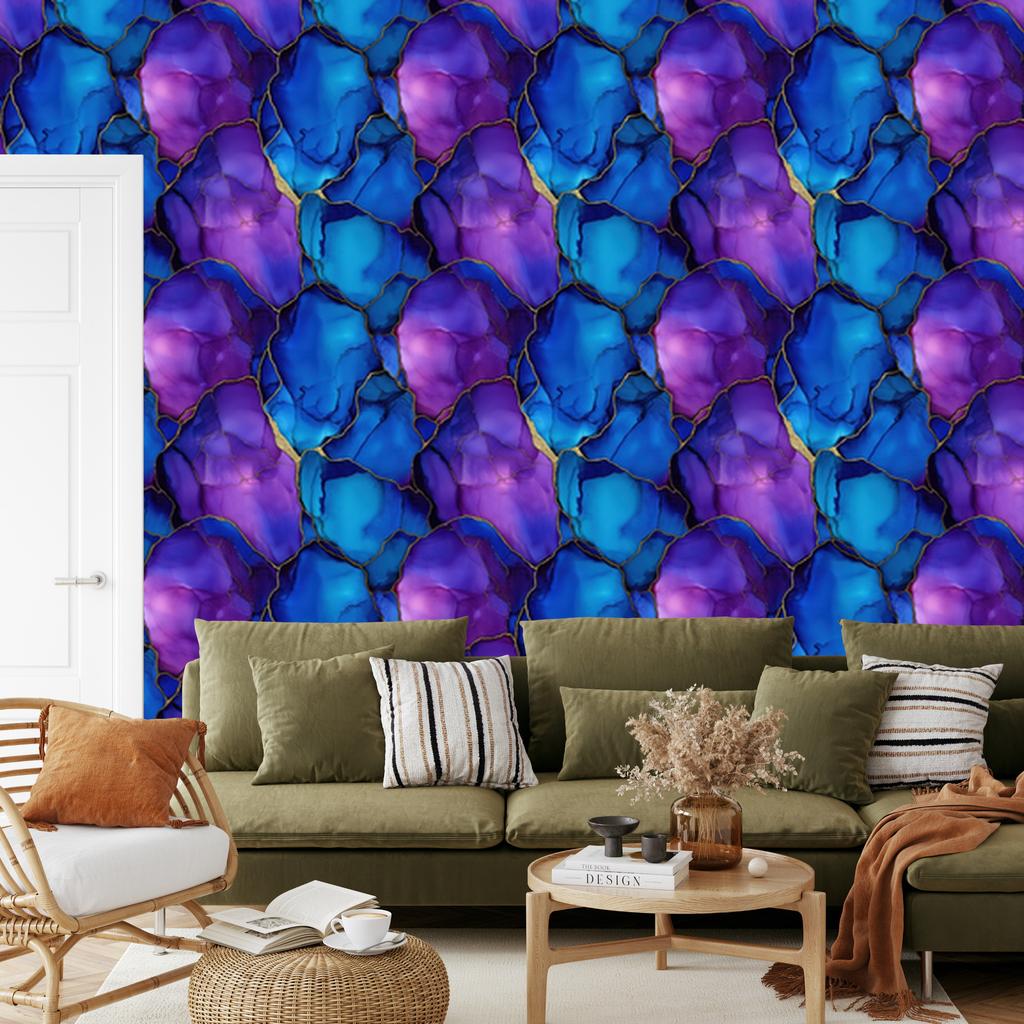 Wallpaper Ink blue and purple, soft forms 50x1000