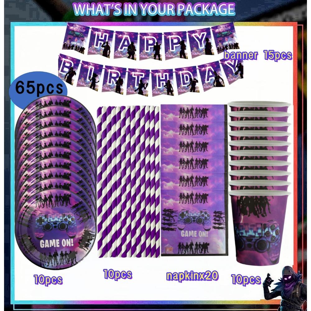 Shooting Game Fortnition Birthday Party Decoration Tableware Set 10people Backdrop Alpaca Balloon Baby Shower Kid Party Supplies