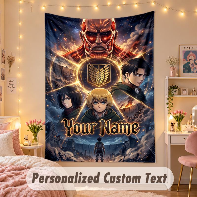 Custom Personalized Tapestry,Attack on Titan Print Custom Name Text Wall Art Hanging for Bedroom