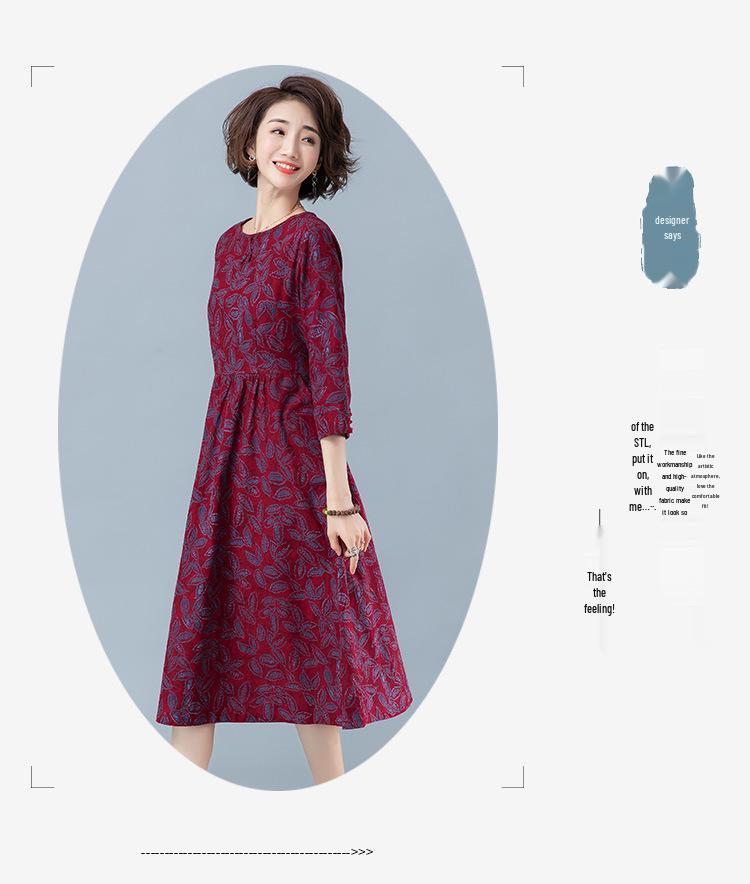 2024 Floral Long-Sleeved Dress for Women, Elegant Spring/Autumn Wear for Middle-Aged to Elderly (Age 40+)