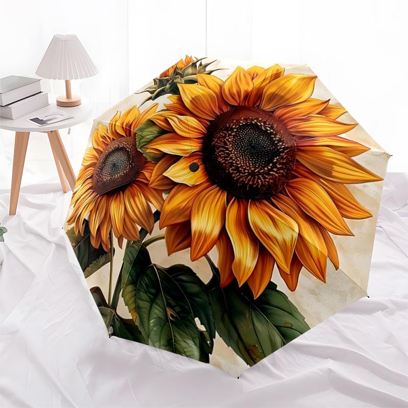 1pc Sunflower Bloom Automatic Open/Close Umbrella Compact Folding Umbrella, All-Season Portable Umbrella for Women/Men219