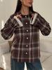Casual Cotton Polyester Plaid Shacket With Long Sleeves For Spring Wear