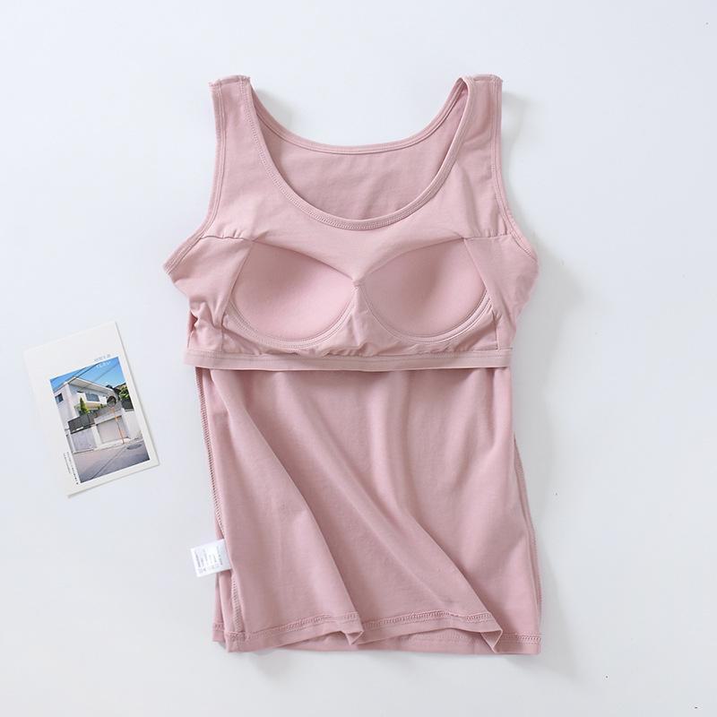 Women's Cotton Vest with Bra Pads, Wide Straps, Slim Fit Sleeveless Top, Large Size