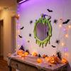 Pumpkin Mirror Decor Halloween Wooden Decorative Mirror, Ghost Bat Witch Cartoon Wall Wood Decor, Fun for Entryway Party, Festive Home Ornament