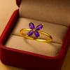 Purple Amethyst Flower Shape Gold Plated Ring for Women – Elegant Floral Jewelry