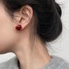 Hong Kong Retro Red Heart Oil Drop Stud Earrings - Elegant, Simple, Versatile Jewelry for Women.