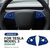 Italian Top Suede Steering Wheel Panel Trim Stickers for Tesla Model 3 Highland 2024-Up Decor Cover Car Interior Accessories