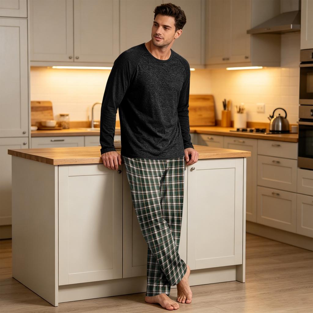 Men's Pajama Set Long Sleeve Sleepwear Loungewear for Nighttime and Relaxing at Home