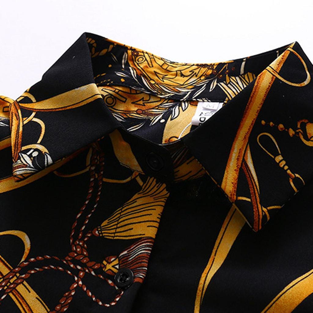 Fashion Women Loose Long Sleeve Printed Turn-down Button Ladies Top Shirts