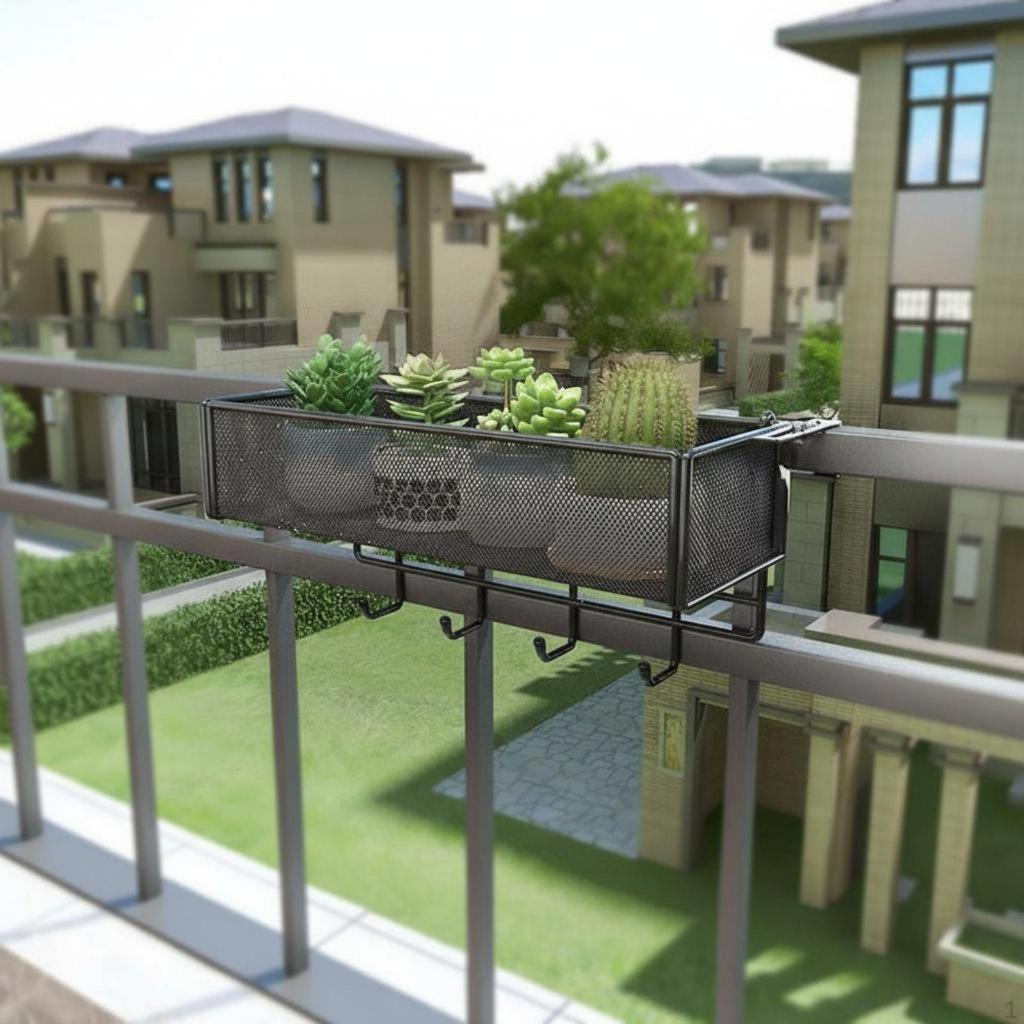 Adjustable Balcony Shelf Metal Railing Planter Holder Hanging Organizer