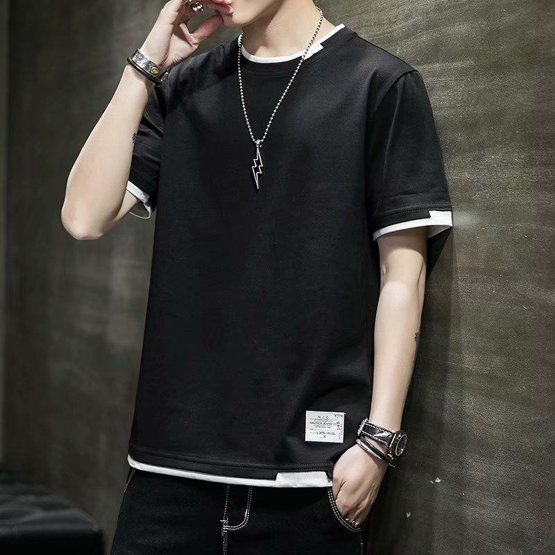 2024 Korean Style Trend: Men's Versatile Loose Fit Short Sleeve T-Shirt - Summer Casual Fake Two-Piece.