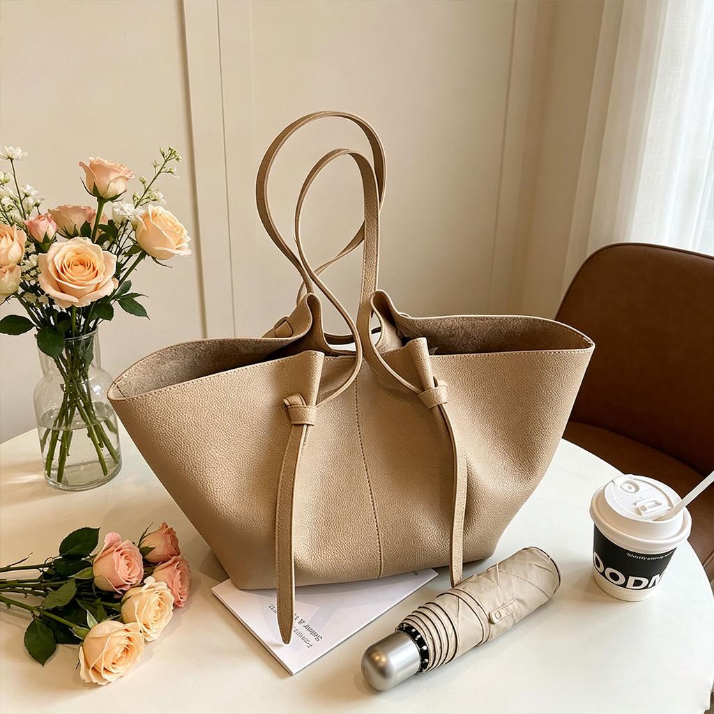 Trendy Minimalist Large Capacity Fan-shaped Tote Bag Litchi Patterned Handbag, Shoulder Armpit Bag Daily Commuting and Shopping