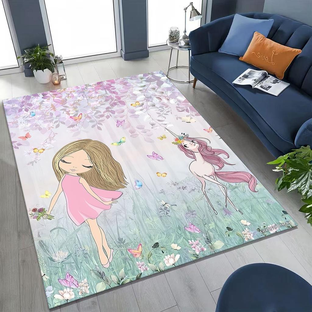 Elegant Ballet Dacing Girl Ballerina Cartoon Rug for Bedroom Living Room Sofa Home Doormat Decor,Large Kids Non-slip Floor Mat
