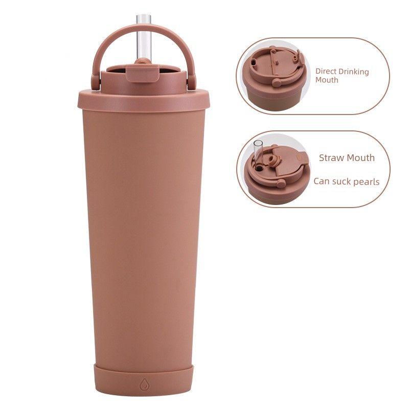 

2025 New Model 830ml Large Capacity Thermos Cup with Convenient Handle, Dual Drinking Cup, Large Hole Straw Cup Khaki