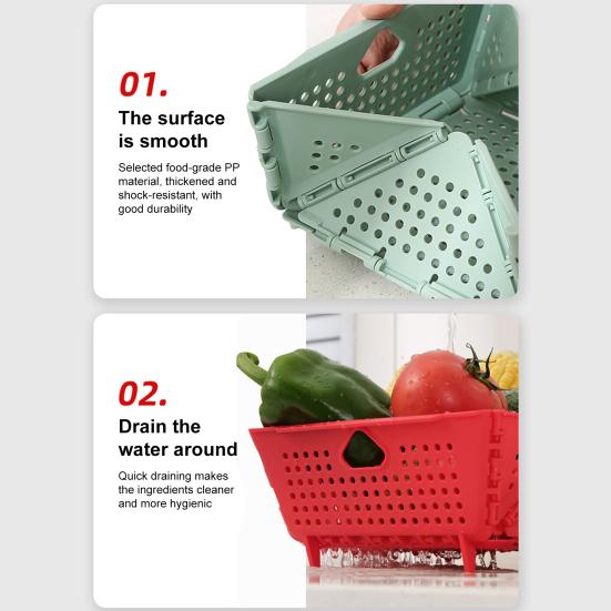 Escorredor Multifuncional Dobrável Cesto de Armazenamento e Drenagem Grau Alimentar Livre de BPA Autodrenante Empilhável Cesto para Frutas e Legumes