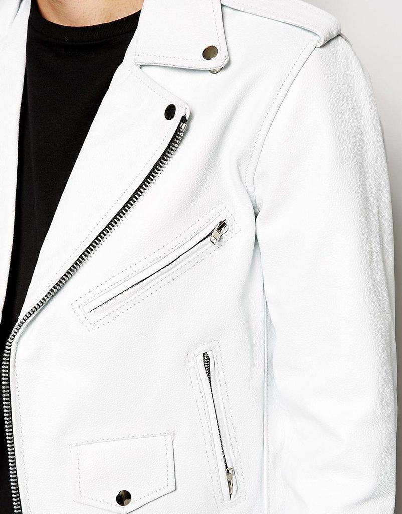 Stylish WHITE New Real Lambskin Leather Handmade Biker Motorcycle Men's Jacket