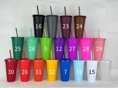 Assorted Solid Color Reusable 700ml 710ml 24oz Plastic Cup Cold Cup Coloured Cup Colored Straw Cup Glasses with Straw and Lid