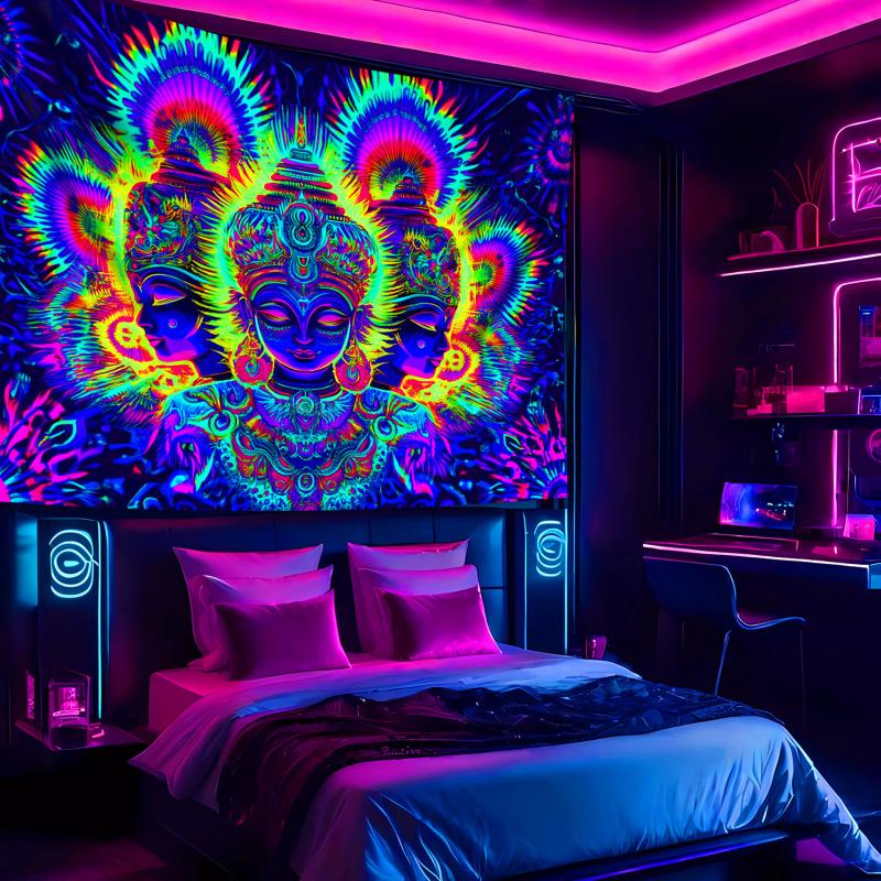 VIKAMA Trippy UV Reactive Tapestry Neon Psychedelic Monster Wall Hanging for Bedroom Dorm Esports Room Decor