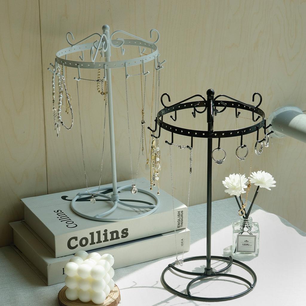 Rotating Jewelry Display Stand Round Metal Necklace Organizer For Hanging Earrings Rings Bracelets Watches Accessories