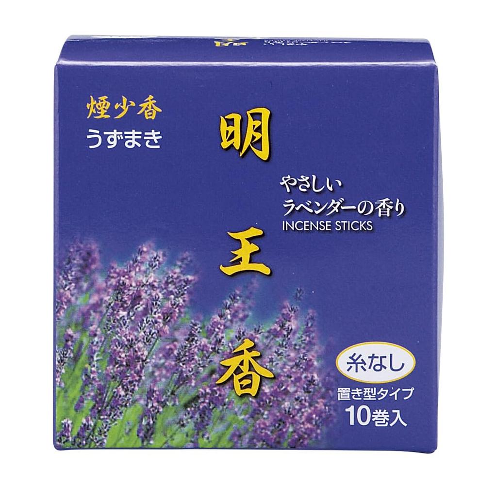 Maruesu Myoo Lavender Spiral 10 Stringless Incense, Low-Smoke Incense, Incense, Rolls,