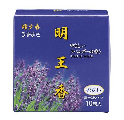Maruesu Myoo Lavender Spiral 10 Stringless Incense, Low-Smoke Incense, Incense, Rolls,