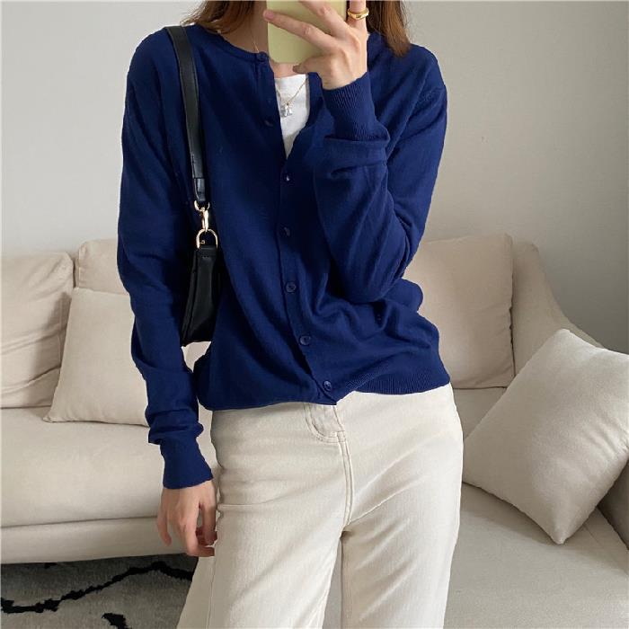 

Кардиган песочного плетения Core-Spun: Многослойный, свободный свитер-пальто, женский топ в корейском и западном стиле. One Size синий