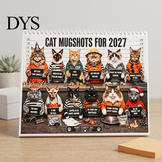 Office And Home Decor 2027 Funny Cat Wall Calendar for Office, Large Print Monthly Planner with Mounted Hanging 12 Unique Cute Photos, Thick