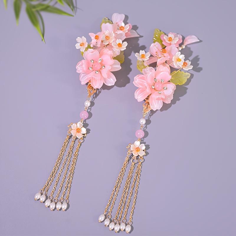 1pair of Hanfu Soft Pink Glazed Petal Hairpin Headgear, Daily Hair Side Clip To Dress Up Hair Accessories, Fresh and Soft Accessories