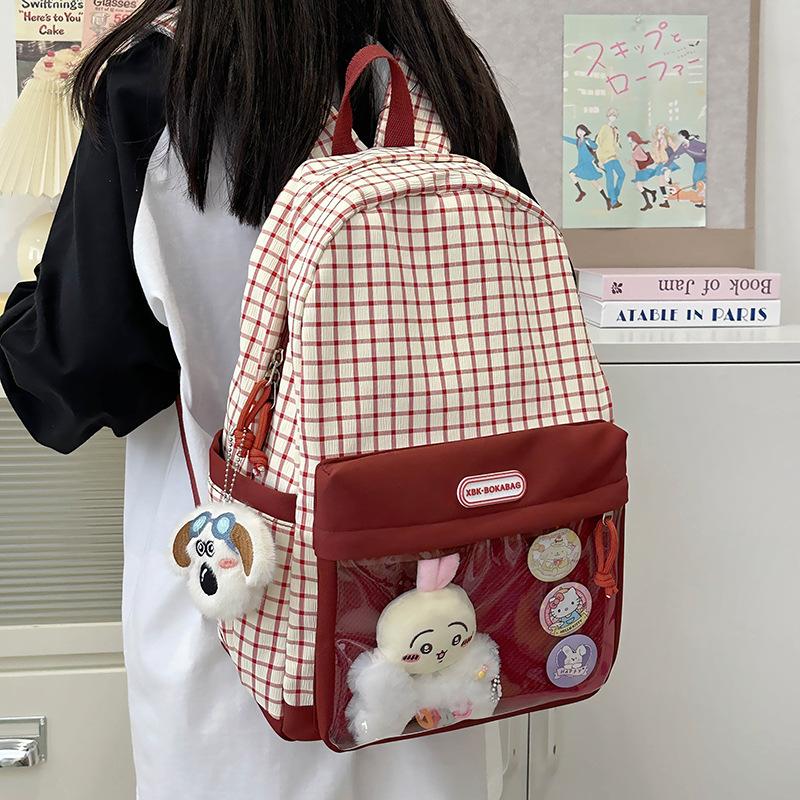 Girls Color Block Backpack Primary School Student Schoolbag Plaid Printed Small Backpack Travel Bag