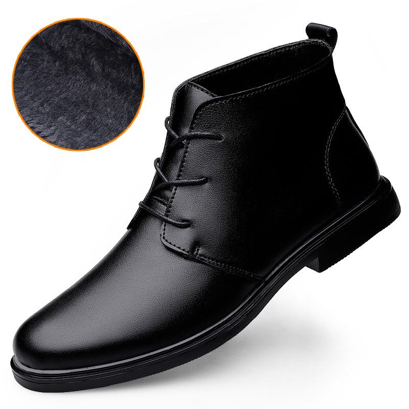 Men s Mid-Top Leather Snow Boots: Winter, Velvet-Lined, Large Size, Outdoor-Ready. 39