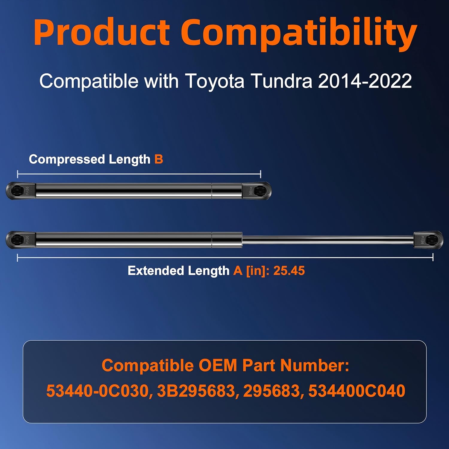 Qty (2) Front Hood Strut Lift Support Compatible with Toyota Tundra 2014-2022, Bonnet Shock Strut Replace OE# 53440-0C030