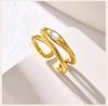 Double-layer Hollow Open Zirconia Rings for Women, Gold Plated Stainless Steel Finger Ring, Luxury Waterproof Jewelry