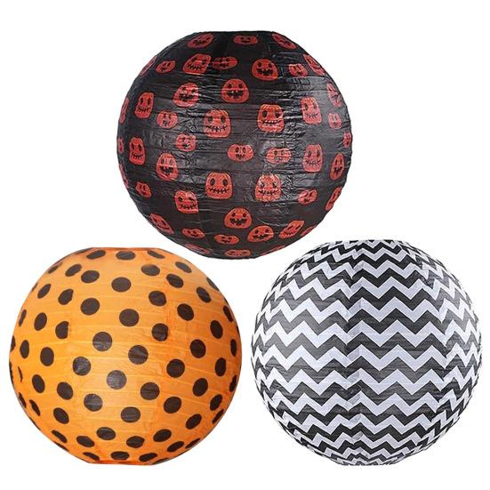 Halloween Lantern 12 Inch Paper Round Lantern Hanging Polka Dot Pumpkin Print Lantern Decoration for Party Supplies Photography Props