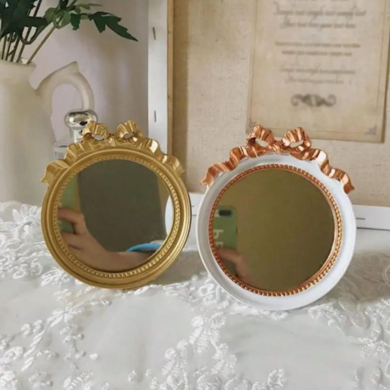 1PC Vintage Resin Jewelry Dish Mirror Tray Antique-style Resin Vanity Set Gift & Versatile Accent 10.5x12cm