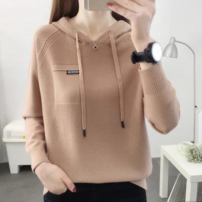 Autumn Pullover Sweater Thin Knitwear Hooded Sweater Loose Long Sleeve Solid Pullover Sweater Coat Undercoat Women Top