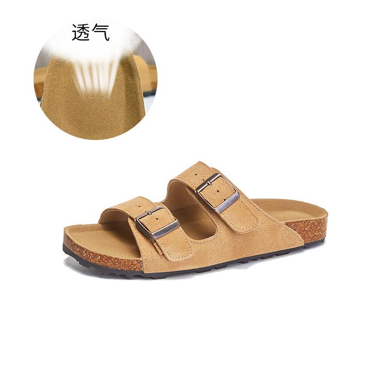 Leather Slippers Women's 2025 Summer New Flat-bottomed Outer Wear Buckle One-word Drag Casual Versatile Sandals Fashion Half Drag