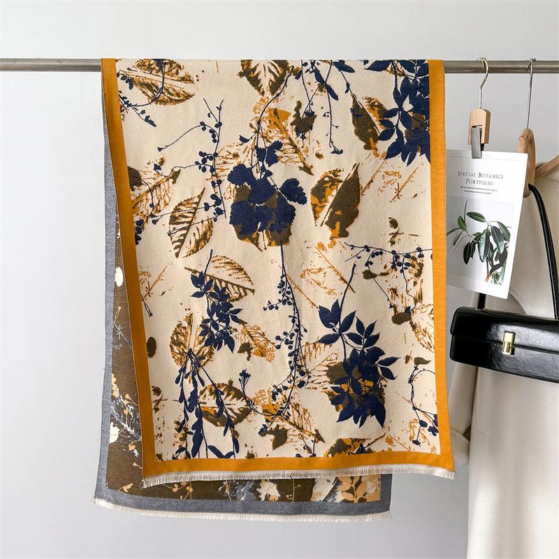 Floral Pashmina Shawl Warm Cashmere Scarf for Women Luxury Winter Thick Blanket Bufanda Female Wrap Bandana Echarpe Poncho