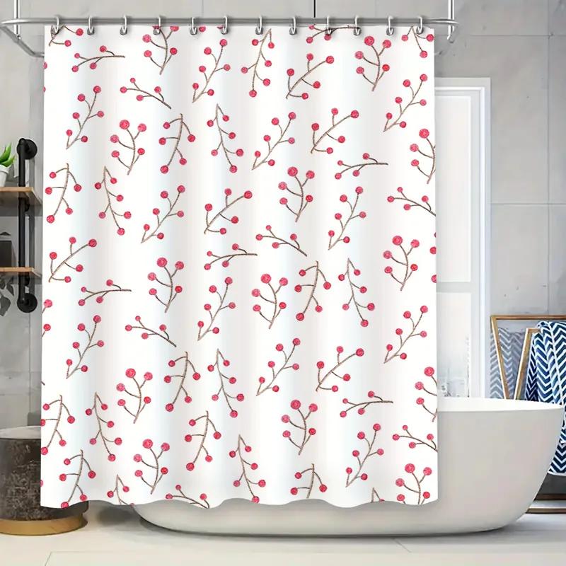 

Modern Floral Print Waterproof Bath Curtains for Bathroom Decor Pink Berries Design Shower Curtain White Polyester Fabric Room D W90xH180cm