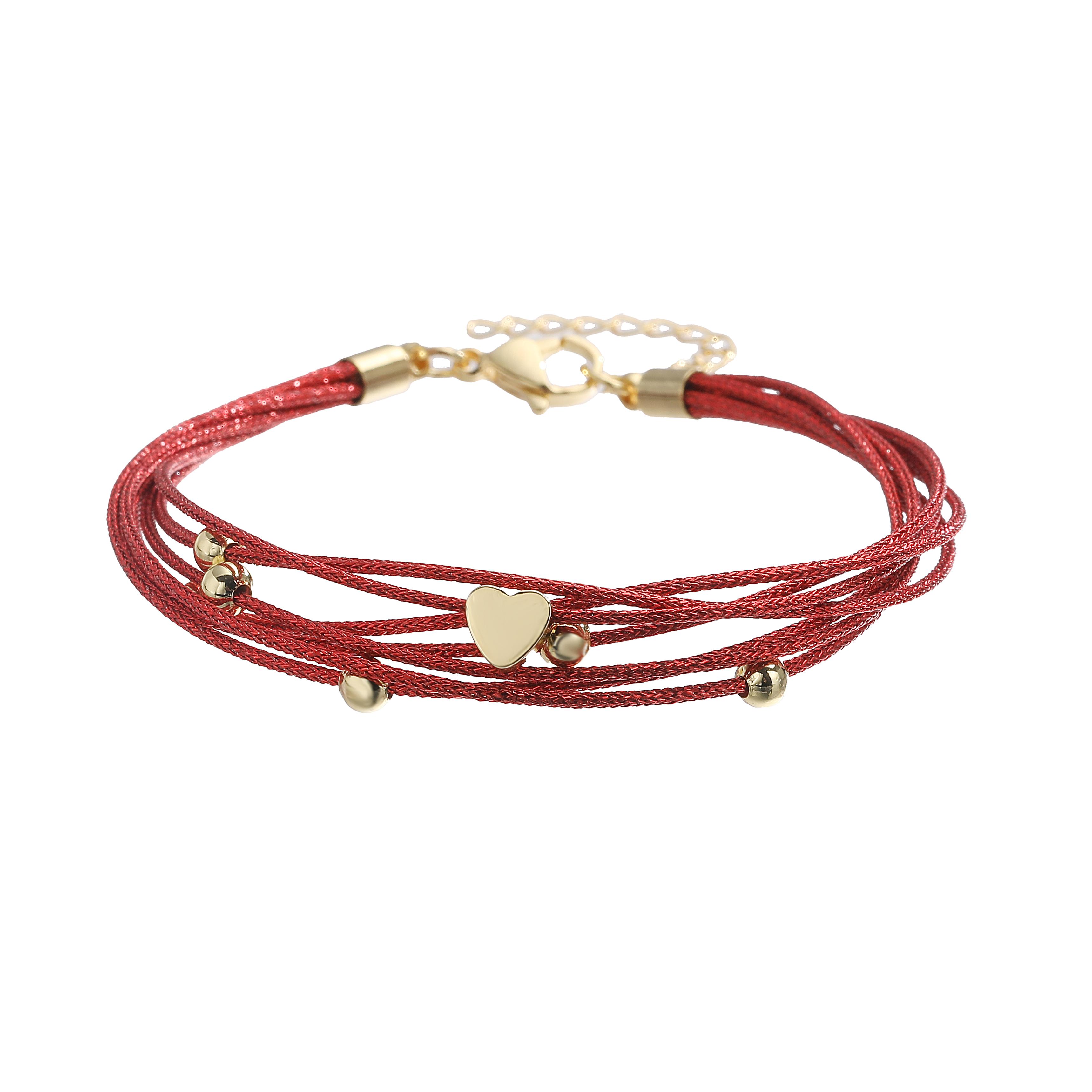 

Valentine s Day Heart-Shaped Bead Bracelet Universal Fit Adjustable Polyester Gold-Plated Brass Charm Chain Jewellery красный