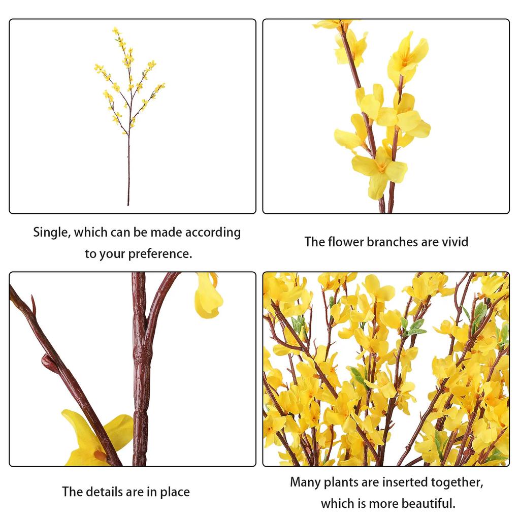 Artificial Orchids Flowers Winter Jasmine Ornament Plastic Branch Simulation Single 5-prong Yellow 94cm Home Decoration