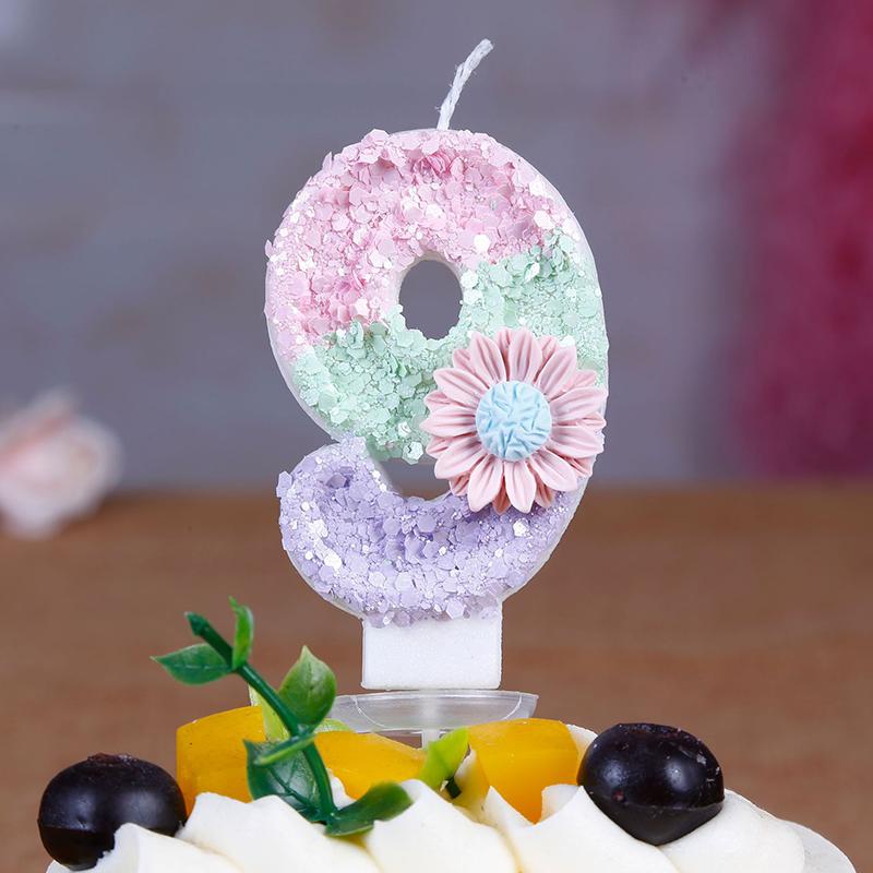 1pc Daisy Digital Birthday Candle Cute Pink Cake Topper Number 0-9 Candles Glitter Black Crown Candles Baby Show Kids Birthday