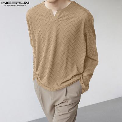 Men Autumn Spring Round Neck Long Sleeve Casual Texture Tops Undershirts Pullovers