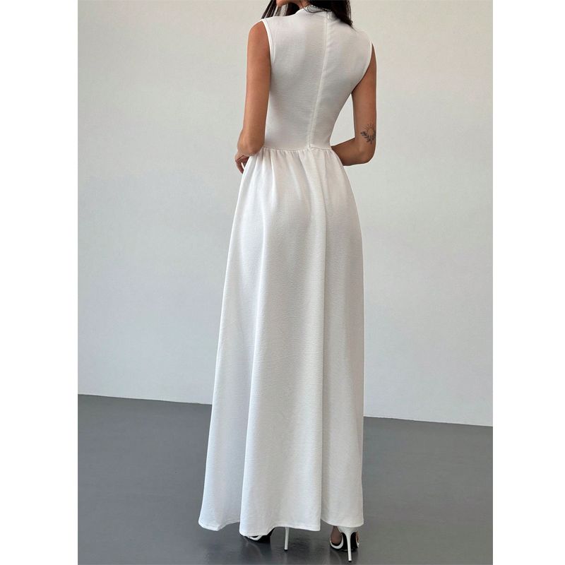Elegance Round Neck Sleeveless Waist Black and White Color Contrast Patchwork Dress Fashion Evening Dress Women's Dress Dresses