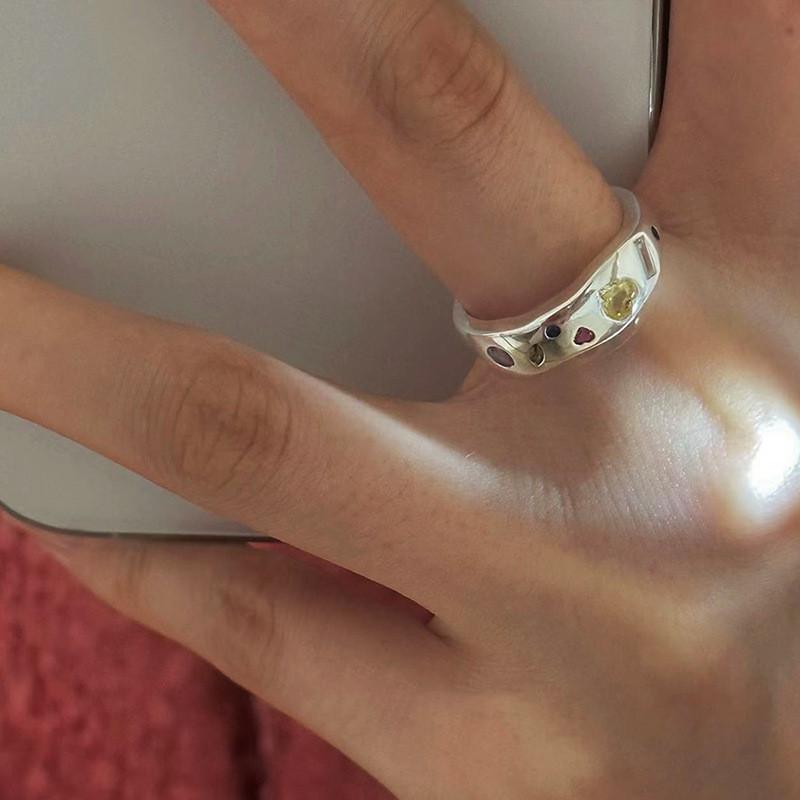 Ring Copper Fashionable For Women With Unique Geometric Design And Colorful Zircon Candy