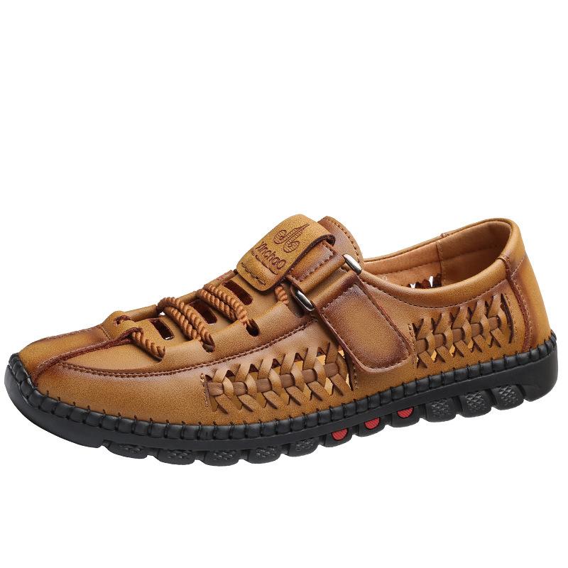 Men's Sandals Hollow Hole Shoes Breathable Casual Leather Shoes 2025 New Summer Men's Shoes Leather Soft-soled Leather Sandals