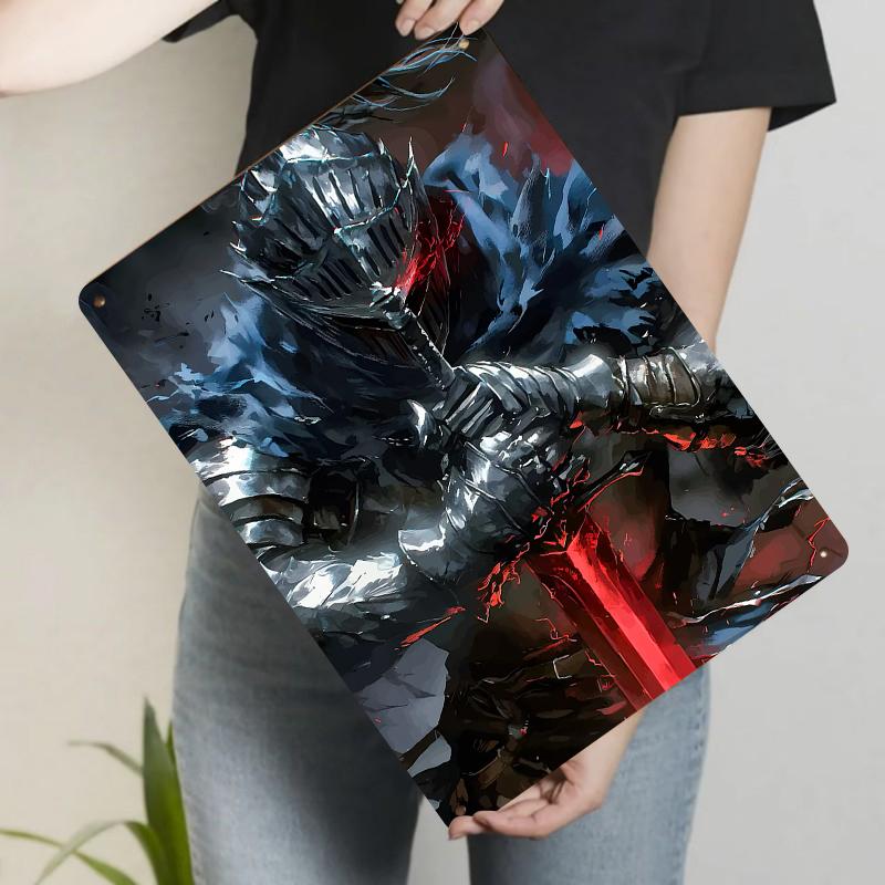 Dark Knight Metal Wall Art Medieval Armored Warrior Decorative Painting Living Room Study Decoration 20x30cm（7.8x11.8inch）