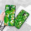 Black Case for Xiaomi Redmi 13C Note 9 iPhone XR 7 8 14 15 11 12 13 X XS Pro Max Samsung A25 S23 S24 FE Ultra Plus Green Leaves