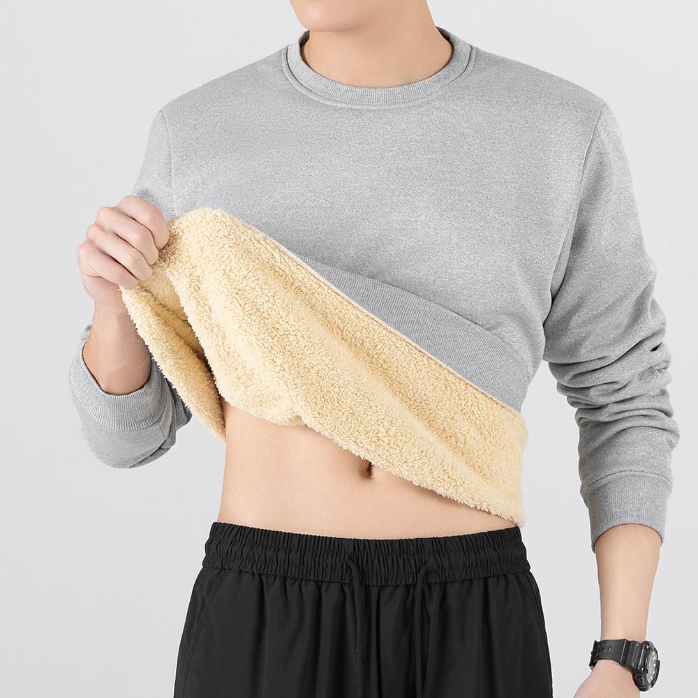 

Мужские зимние толстые теплые толстовки из овечьей шерсти однотонные с приспущенным плечом и круглым вырезом, плюшевый термофлисовый пуловер с защитой от ветра XXS светло-серый