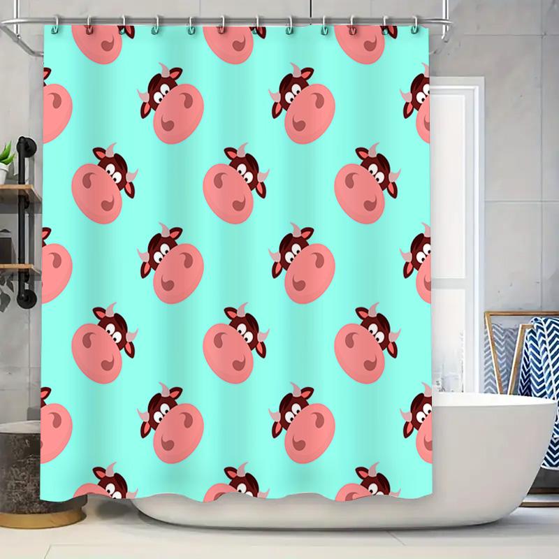 

Cute Cow Print Shower Curtain Waterproof Fabric Bathroom Decor For Kids Room Blue Pink Red White Color Pattern 180X240Cm W60H190(CM)-1 Pcs